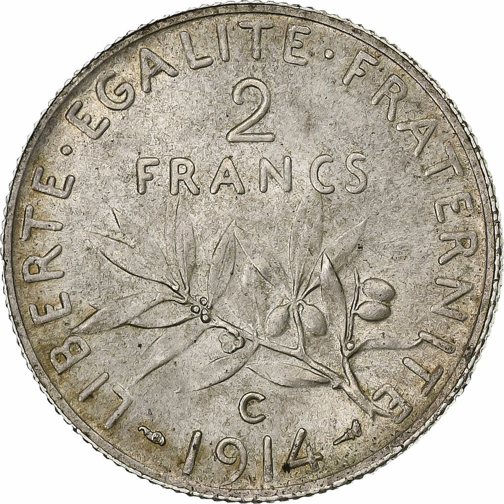 France, 2 Francs, Semeuse, 1914, Castelsarrasin, Silver, AU(55-58), KM:845.2