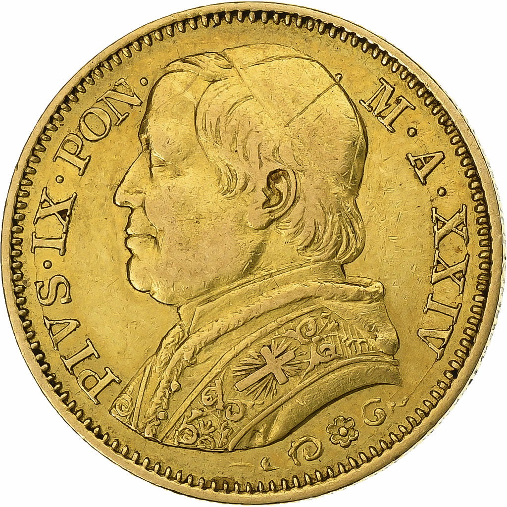 Italien Staaten, PAPAL STATES, Pius IX, 20 Lire, 1870 - Anno XXIV, Rome, Gold