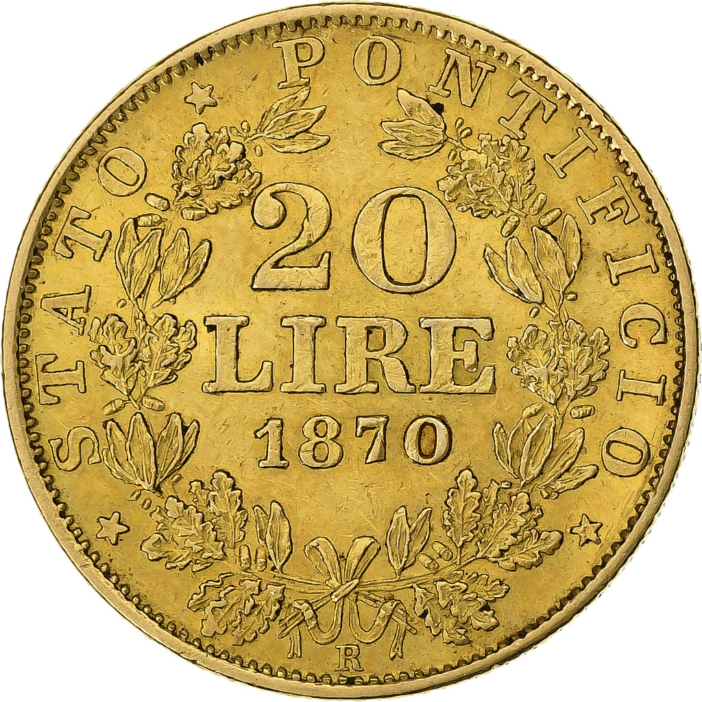 Italien Staaten, PAPAL STATES, Pius IX, 20 Lire, 1870 - Anno XXIV, Rome, Gold