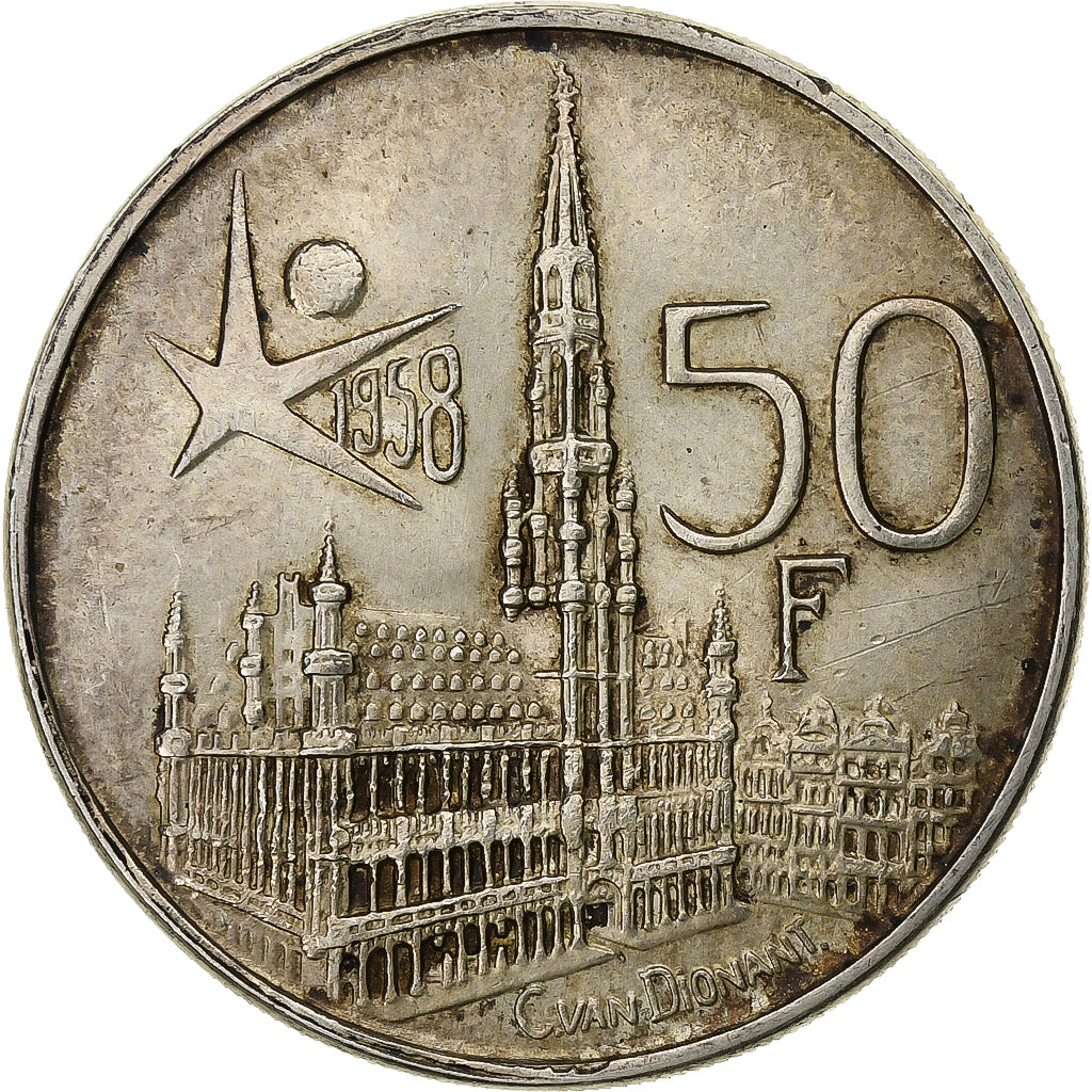 Belgium, 50 Francs, 50 Frank, 1958, Brussels, Silver, EF(40-45), KM:150.2