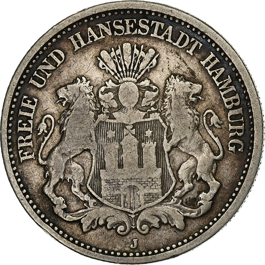 Stati tedeschi, HAMBURG, 2 Mark, 1876, Hamburg, Argento, MB+, KM:604