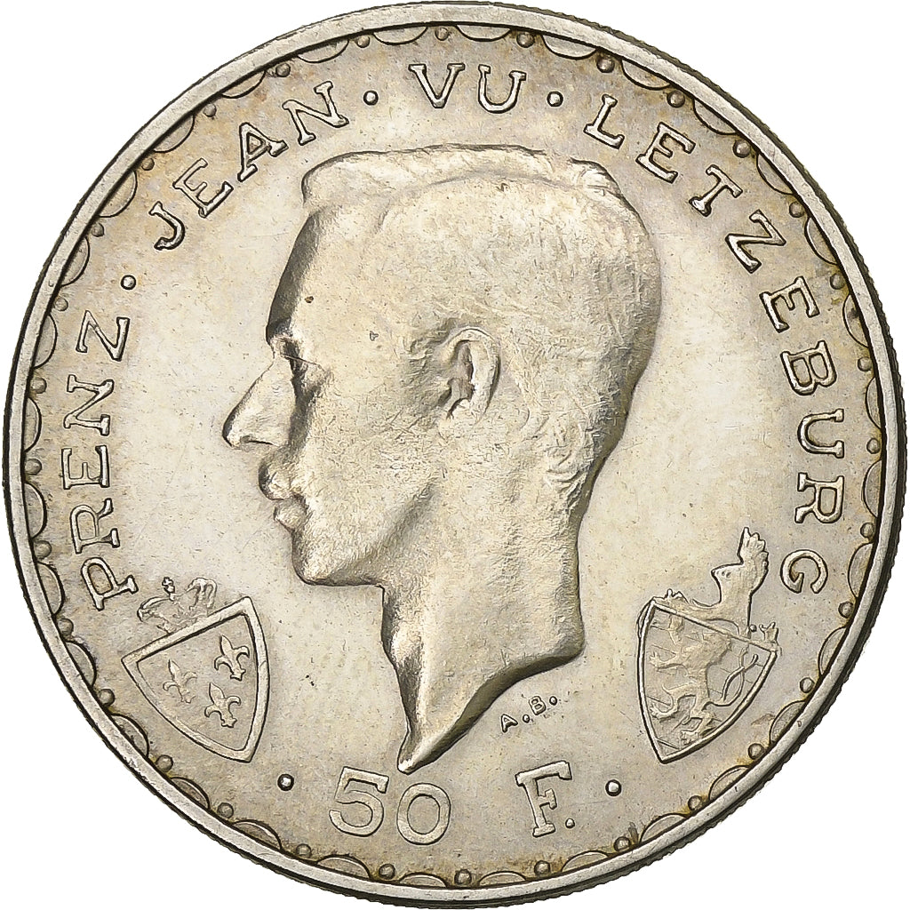 Lussemburgo, Charlotte, 50 Francs, 1946, Argento, BB, KM:48