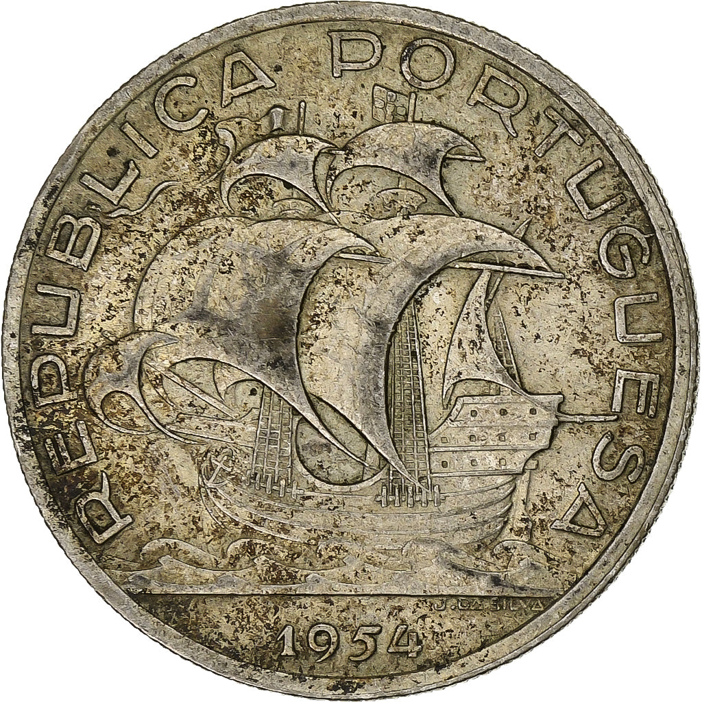 Portogallo, 10 Escudos, 1954, Lisbon, Argento, MB+, KM:586