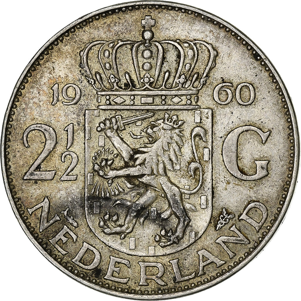 Netherlands, Juliana, 2-1/2 Gulden, 1960, Utrecht, Silver, VF(30-35), KM:185