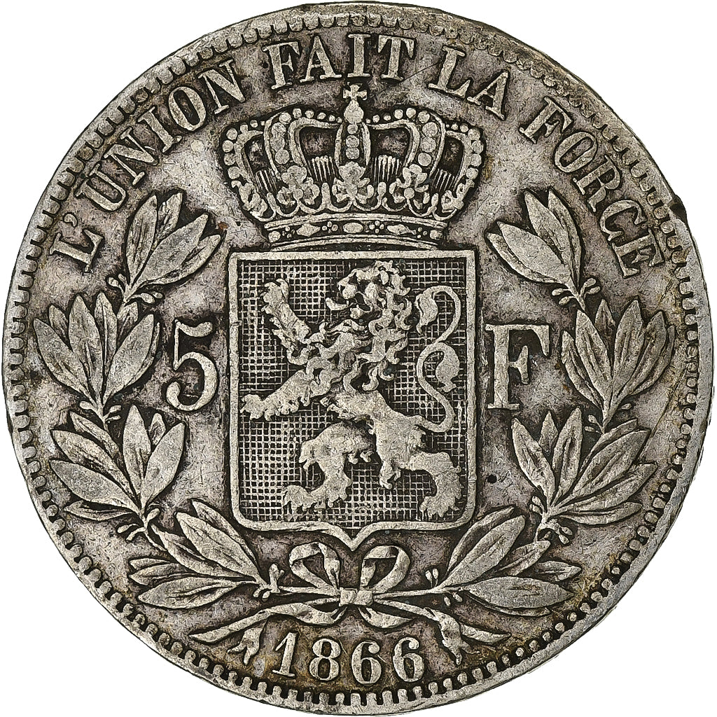 Belgique, Leopold II, 5 Francs, 5 Frank, 1866, Rare, Argent, TB+, KM:25