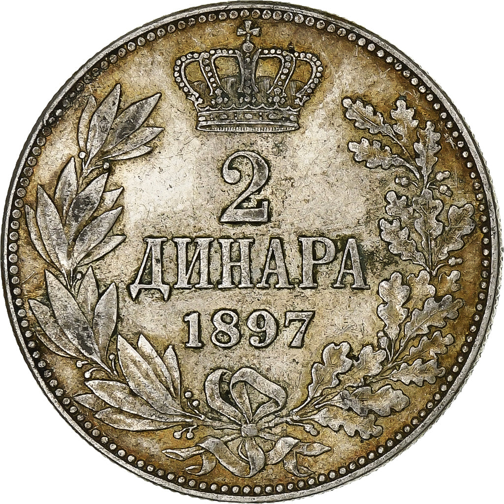 Serbia, Alexander I, 2 Dinara, 1897, Argento, BB, KM:22