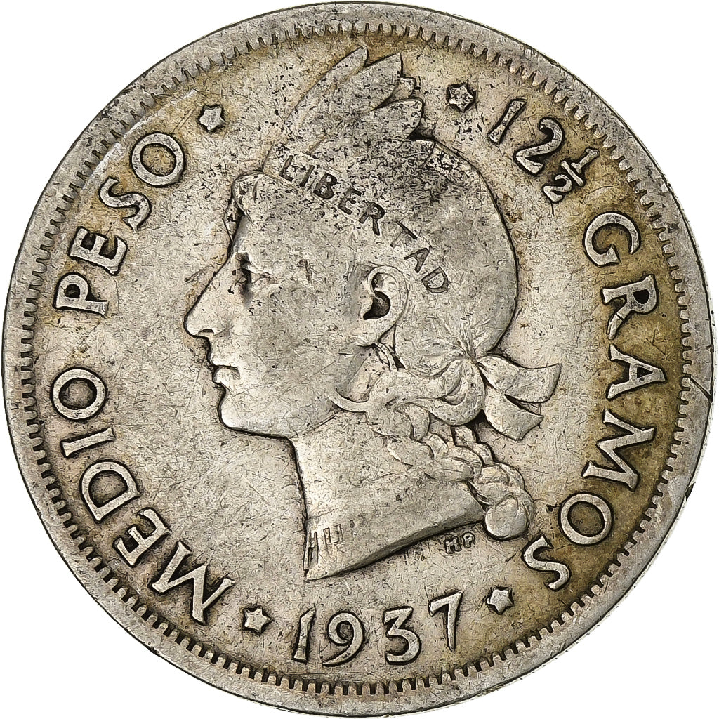 Repubblica domenicana, 1/2 Peso, 1937, Argento, MB+, KM:21