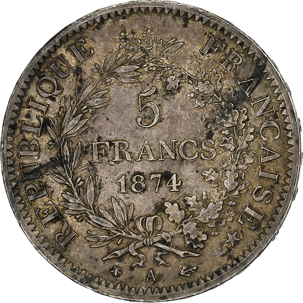 France, 5 Francs, Hercule, 1874, Paris, Silver, EF(40-45), KM:820.1