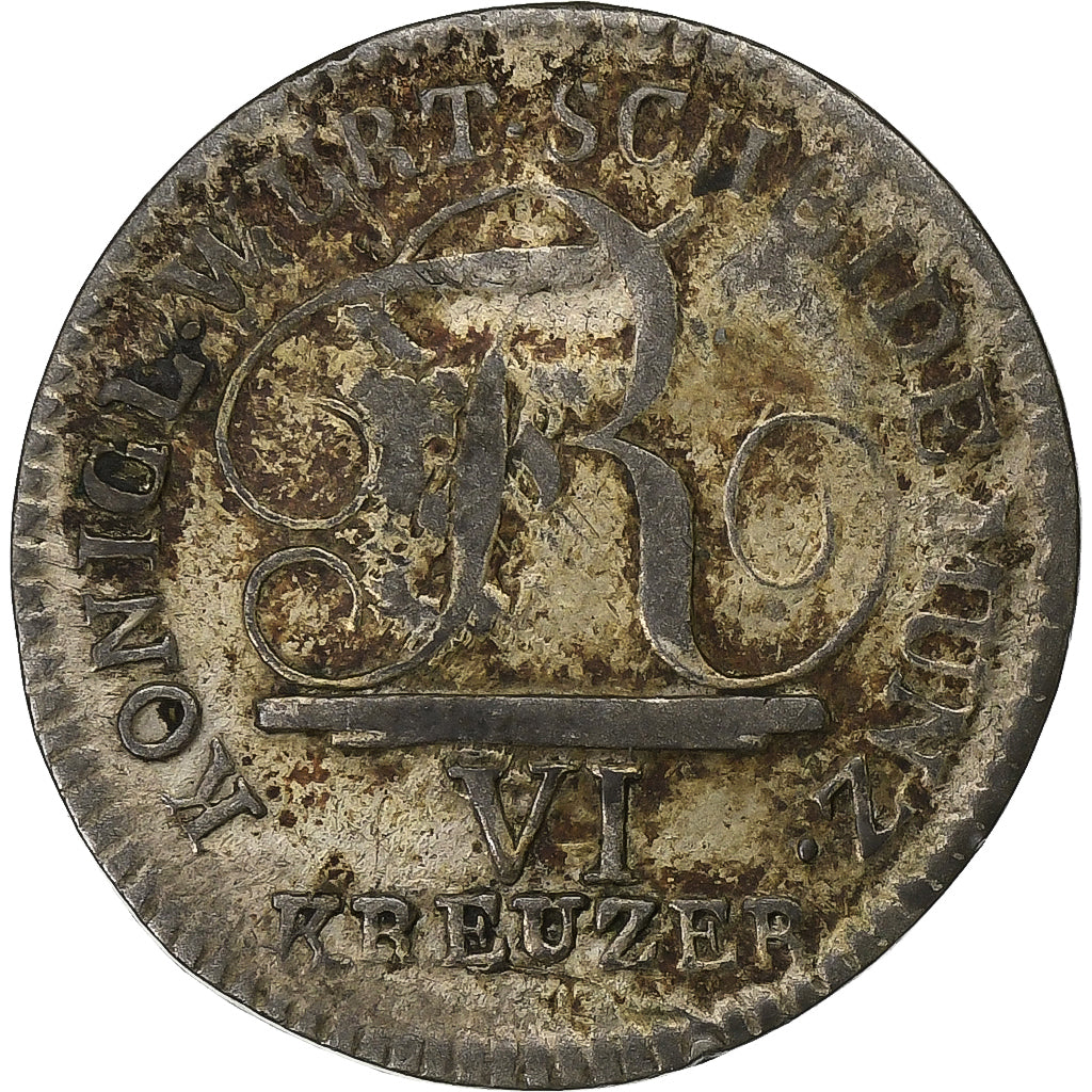 German States, WURTTEMBERG, Friedrich I, 6 Kreuzer, 1808, Silver, VF(30-35)