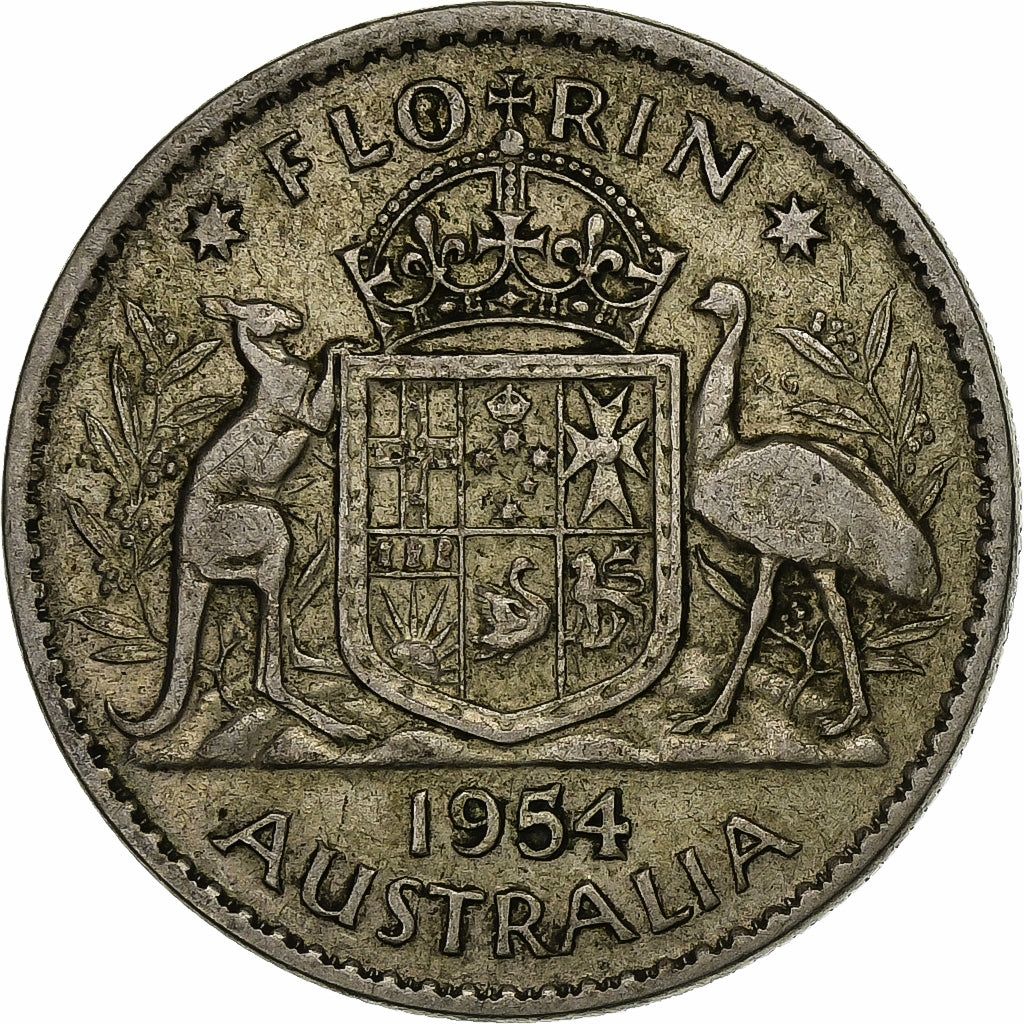 Australia, Elizabeth II, Florin, 1954, Melbourne, Silver, VF(20-25), KM:54