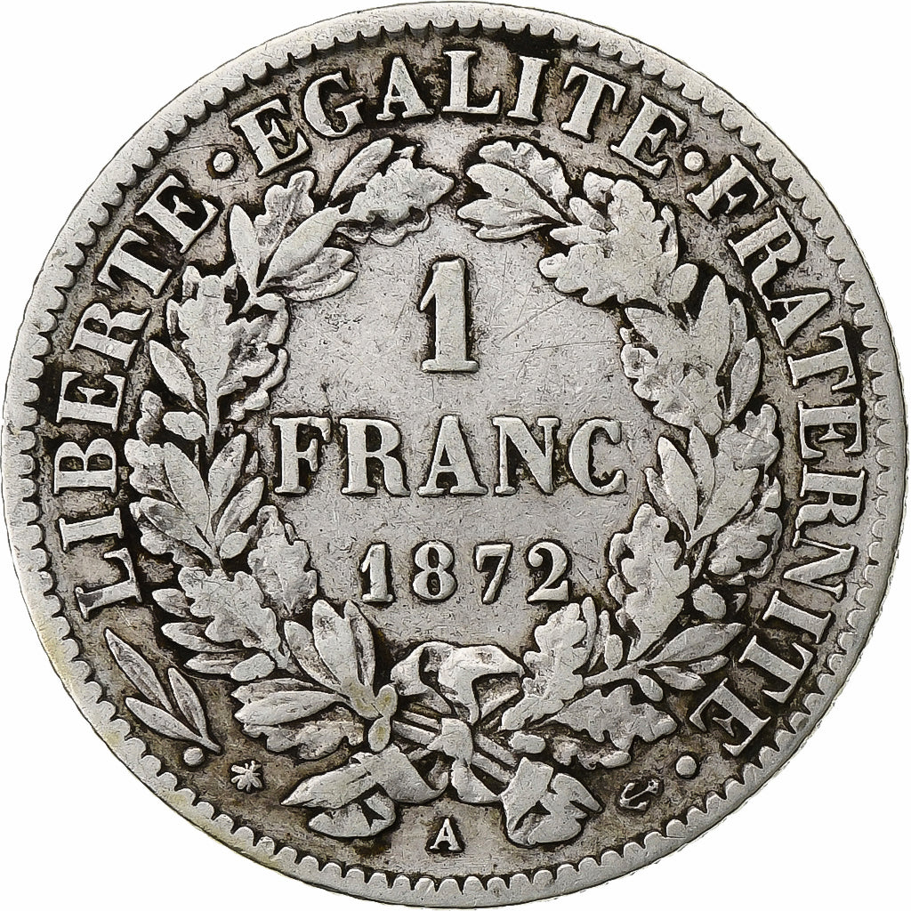 France, Franc, Cérès, 1872, Paris, Silver, VF(30-35), KM:822.1