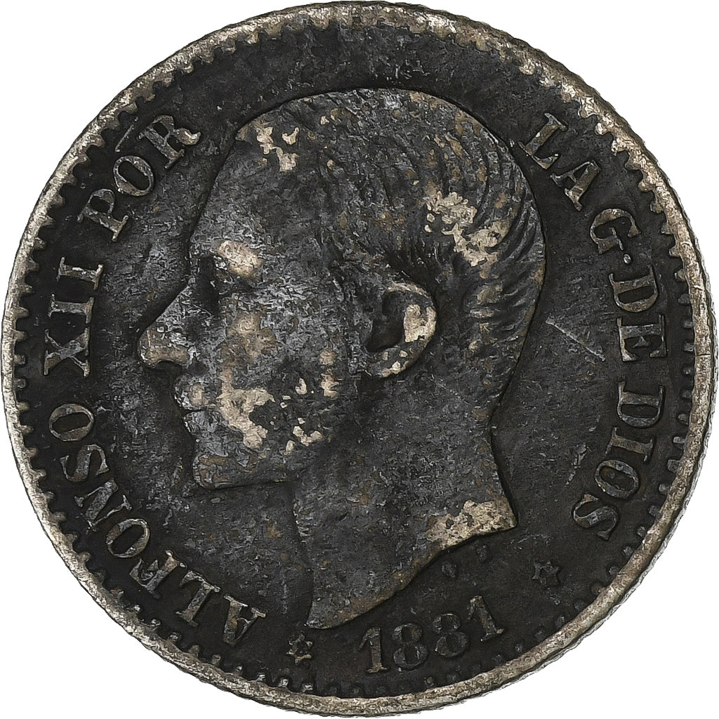 Espanha, Alfonso XII, 50 Centimos, 1881, Madrid, Prata, VF(30-35), KM:685