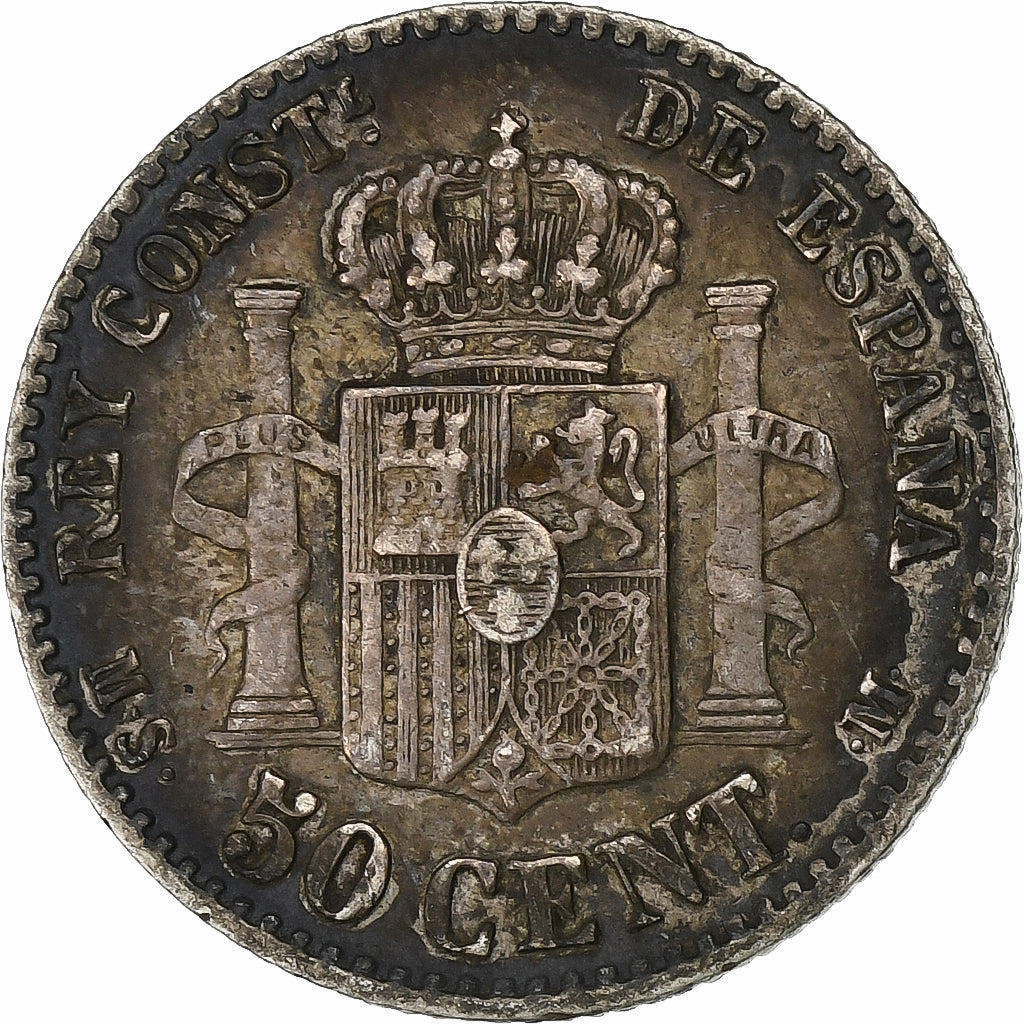 Espanha, Alfonso XII, 50 Centimos, 1881, Madrid, Prata, VF(30-35), KM:685