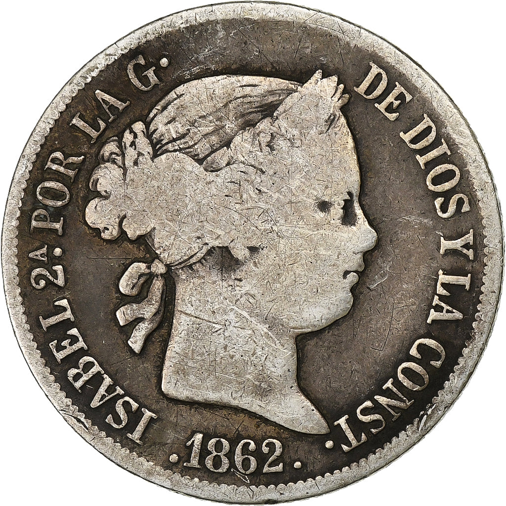 Spain, Isabel II, 4 Réales, 1862, Madrid, Silver, VF(30-35), KM:608.2
