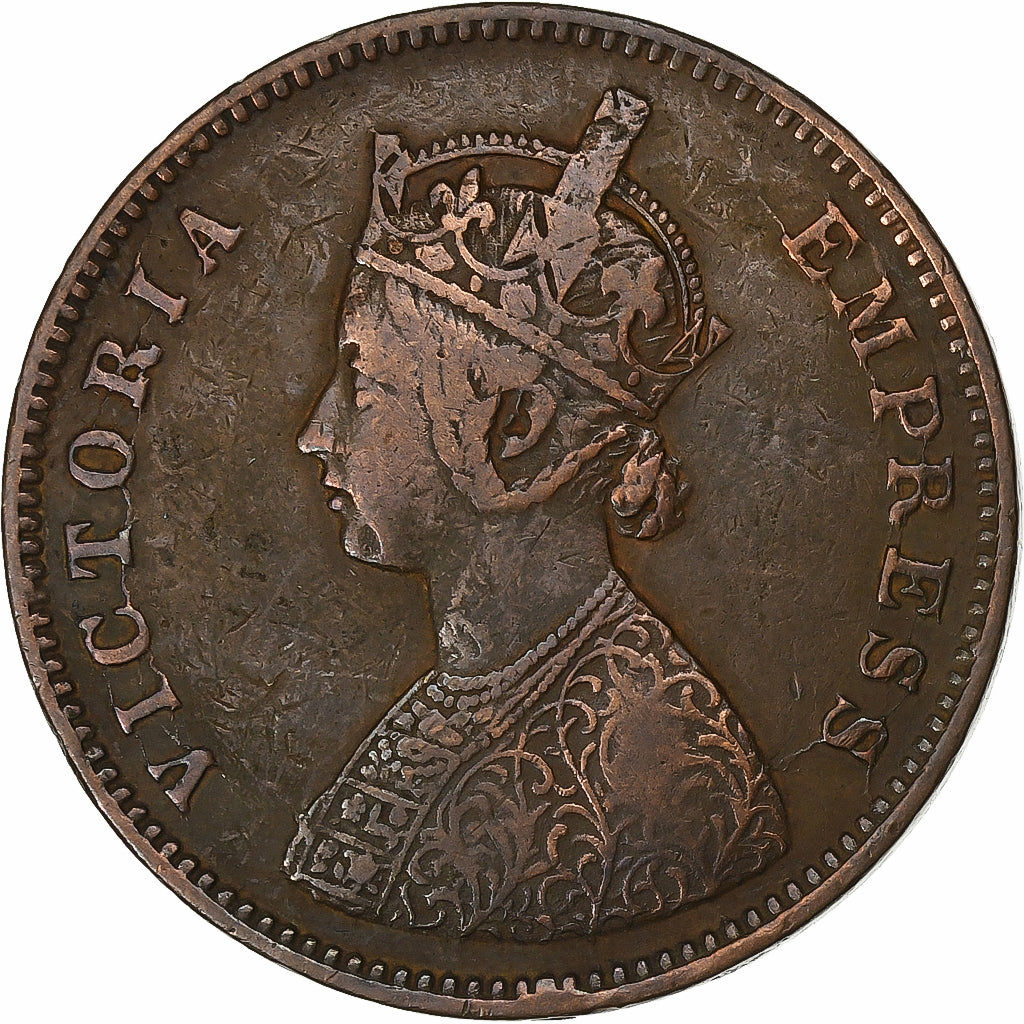 INDIA-BRITISH, Victoria, 1/2 Anna, 1877, Bombay, Cuivre, TB+, KM:487