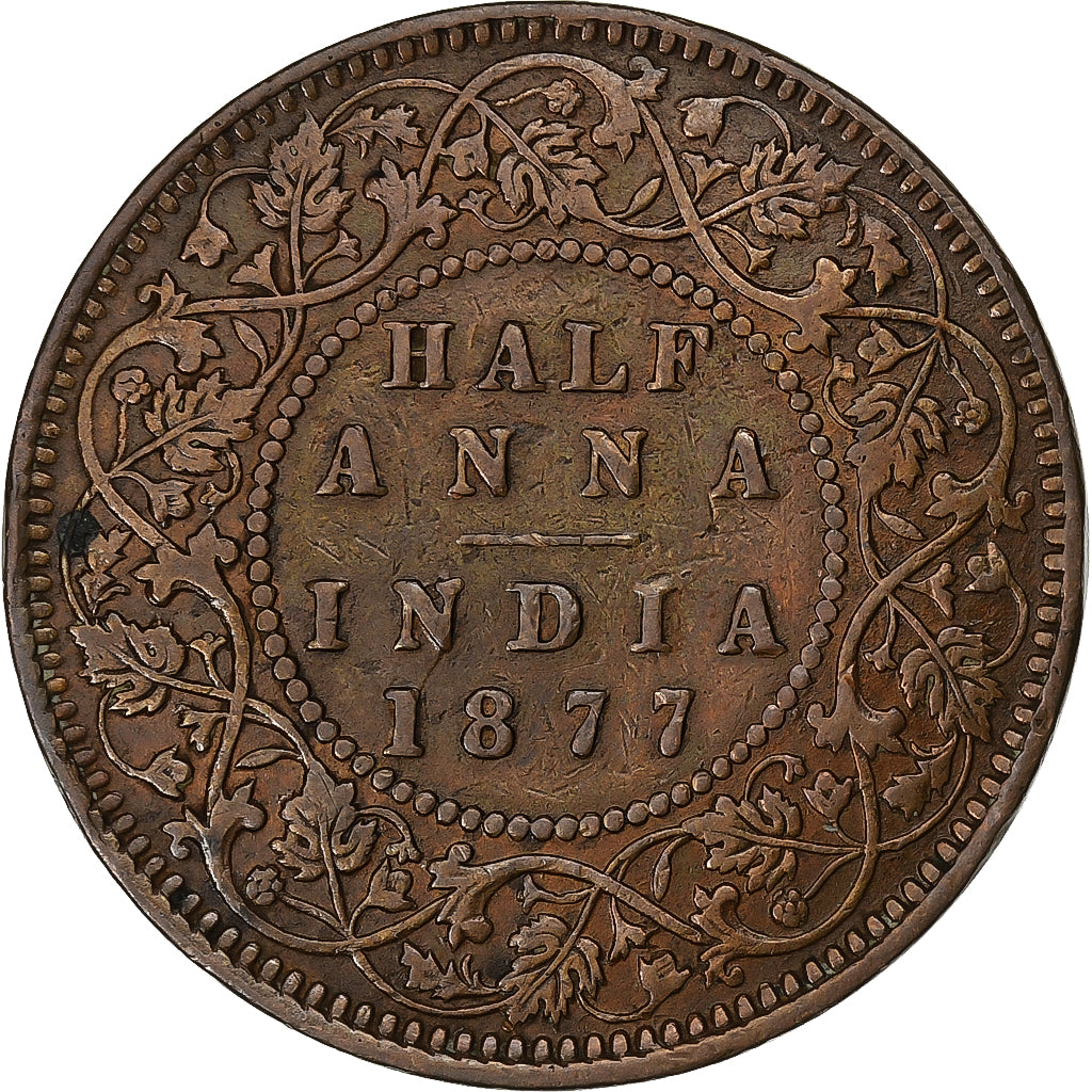 INDIA-BRITISH, Victoria, 1/2 Anna, 1877, Bombay, Cuivre, TB+, KM:487