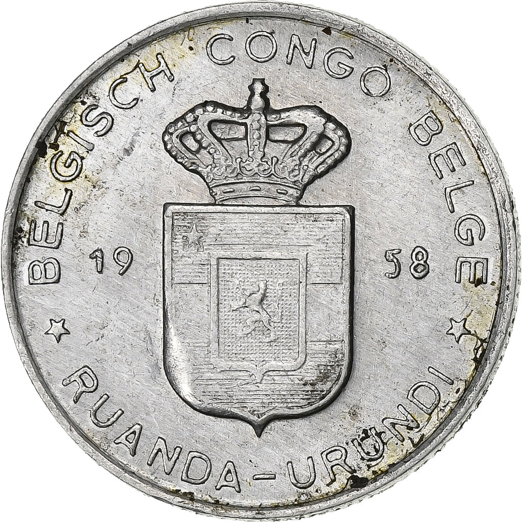 Congo belga, RUANDA-URUNDI, Franc, 1958, Aluminio, BC+, KM:4