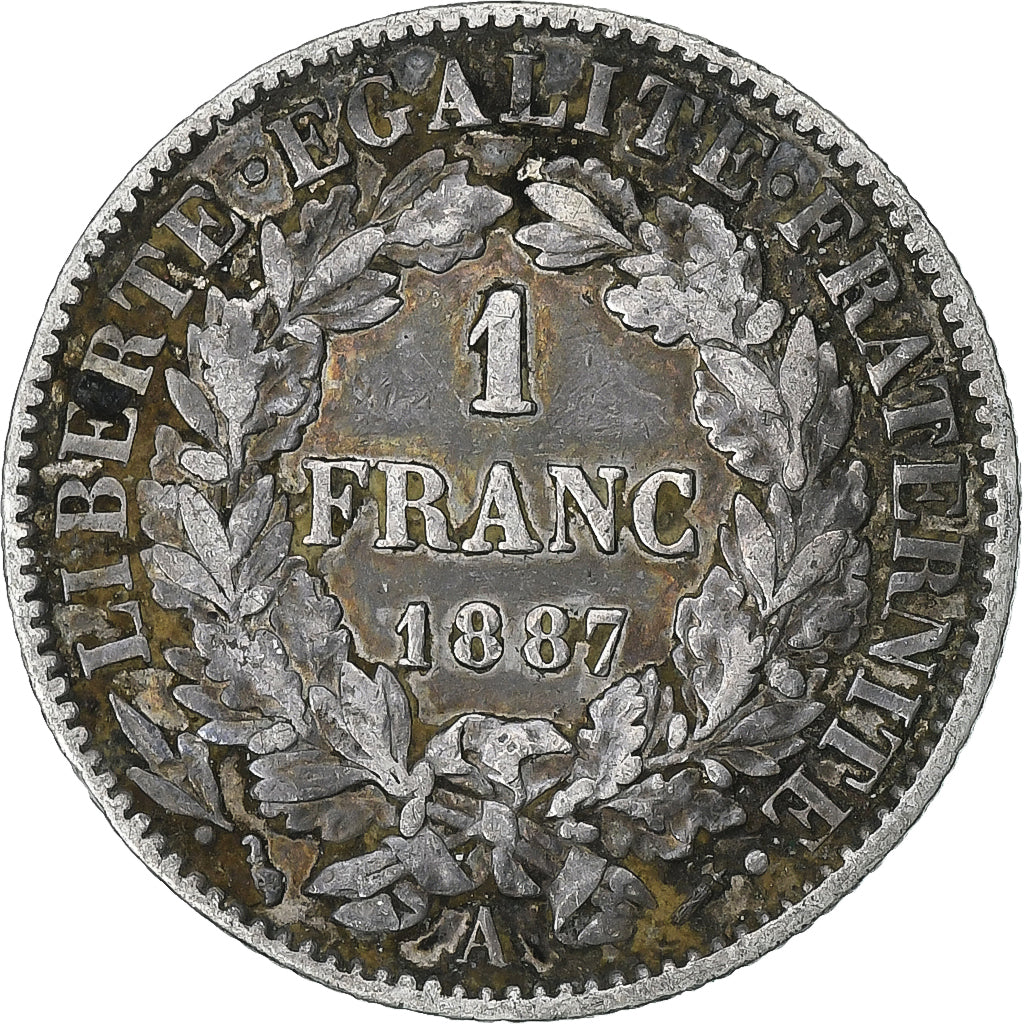 Francia, Franc, Cérès, 1887, Paris, Plata, BC+, KM:822.1
