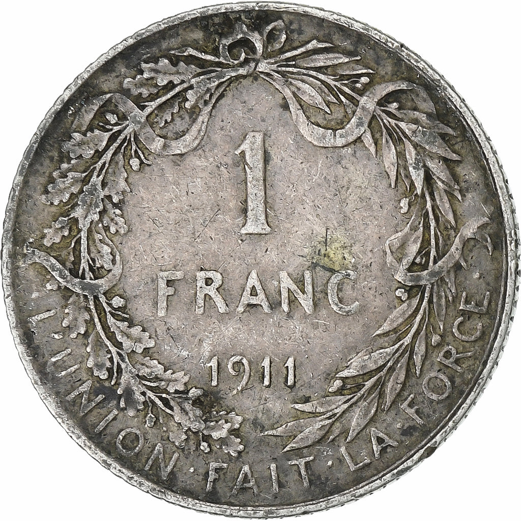 Belgia, Franc, 1911, Brussels, Srebro, VF(20-25), KM:Pn176
