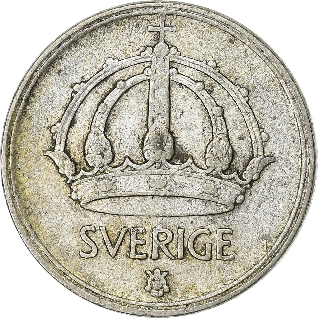 Svezia, Gustaf V, 25 Öre, 1943, Stockholm, Argento, MB+, KM:816