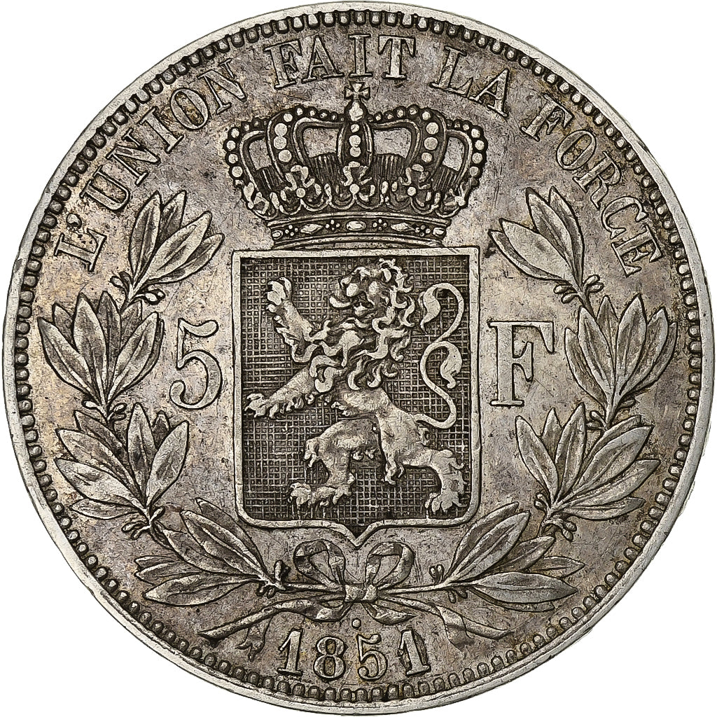 Belgium, Leopold I, 5 Francs, 5 Frank, 1851, Brussels, Silver, EF(40-45), KM:17