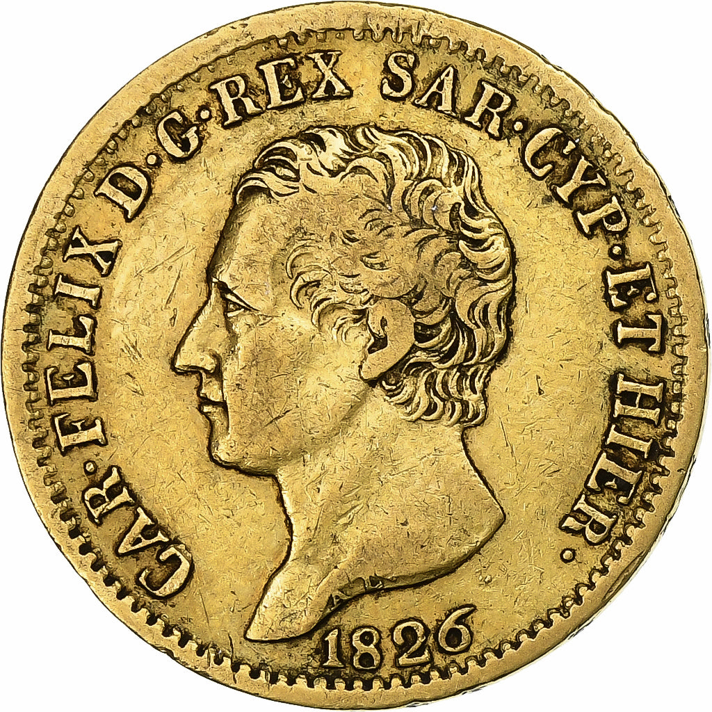 ITALIAN STATES, SARDINIA, Carlo Felice, 20 Lire, 1826, Torino, Gold, VF(30-35)