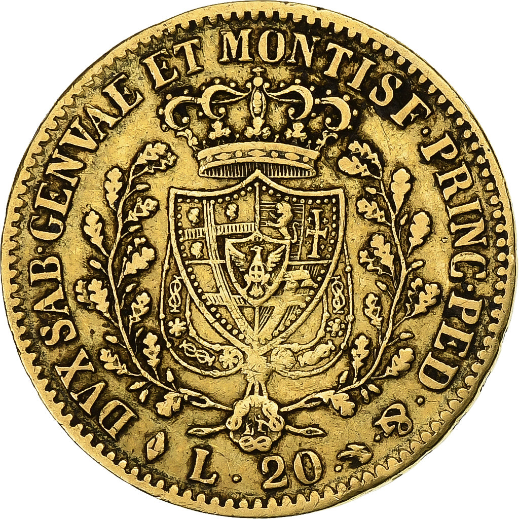 ITALIAN STATES, SARDINIA, Carlo Felice, 20 Lire, 1826, Torino, Gold, VF(30-35)