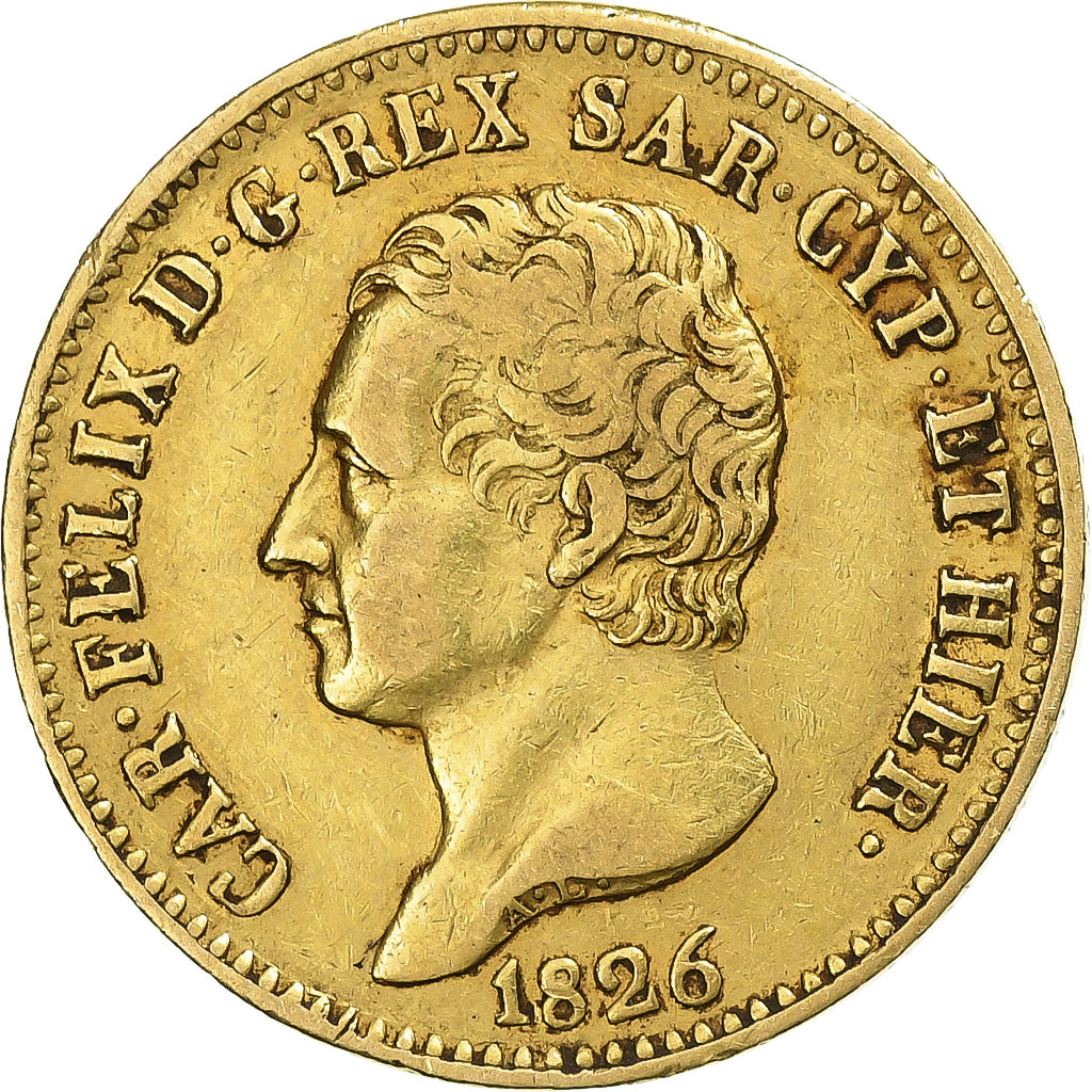 STATI ITALIANI, SARDINIA, Carlo Felice, 20 Lire, 1826, Torino, Oro, MB+