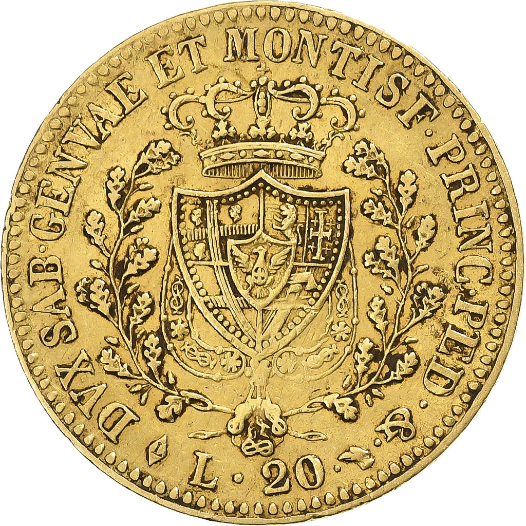 STATI ITALIANI, SARDINIA, Carlo Felice, 20 Lire, 1826, Torino, Oro, MB+