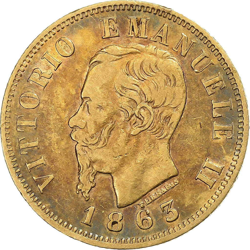 Italia, Vittorio Emanuele II, 10 Lire, 1863, Torino, Oro, BB, KM:9.3
