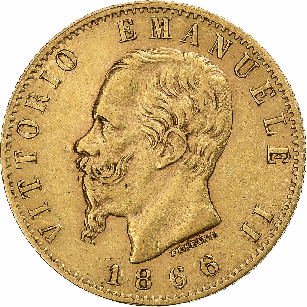 Italie, Vittorio Emanuele II, 20 Lire, 1866, Turin, Or, TTB+, KM:10.1