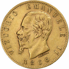 Italie, Vittorio Emanuele II, 20 Lire, 1866, Turin, Or, TTB+, KM:10.1