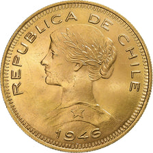 Chile, 100 Pesos, 1946, Santiago, Gold, AU(50-53), KM:175