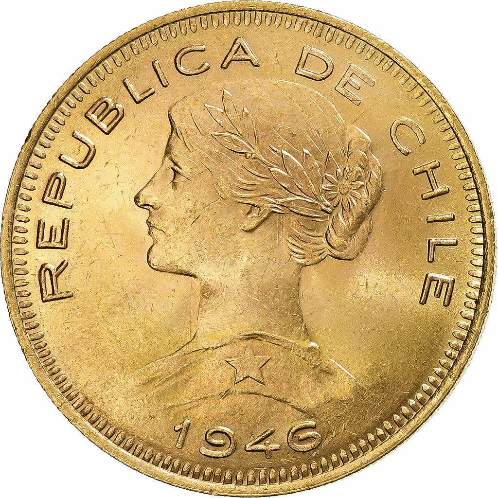 Chili, 100 Pesos, 1946, Santiago, Or, TTB, KM:175