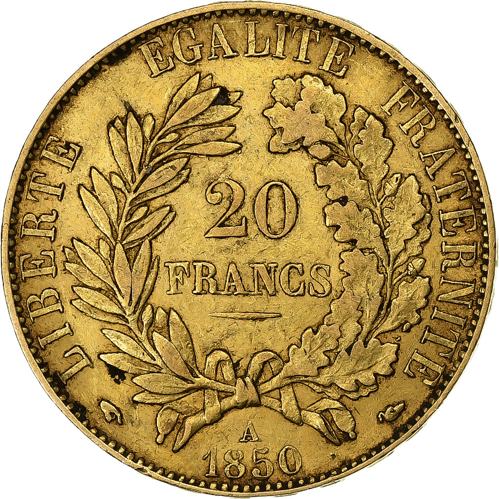 France, 20 Francs, Cérès, 1850, Paris, Or, TTB+, KM:762