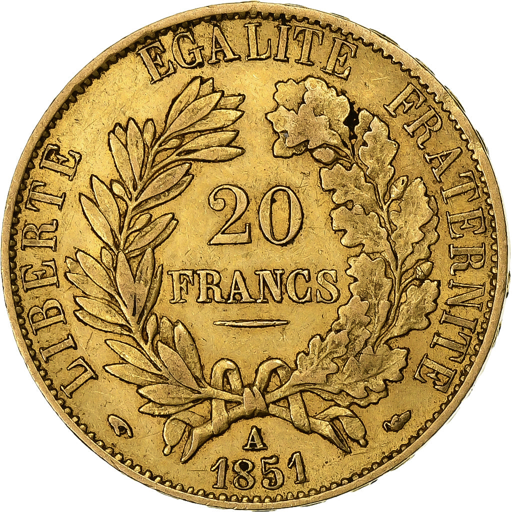 France, 20 Francs, Cérès, 1851, Paris, Or, TTB+, KM:762