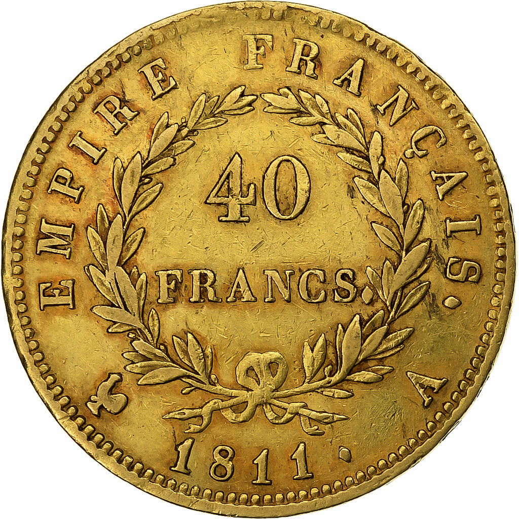 França, 40 Francs, Napoléon I, 1811, Paris, Dourado, EF(40-45), KM:696.1