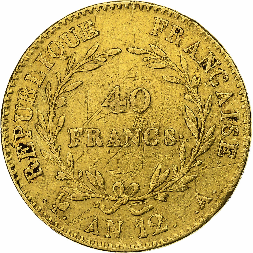 Francja, 40 Francs, Napoléon I, An 12 (1804), Paris, Złoto, EF(40-45), KM:652