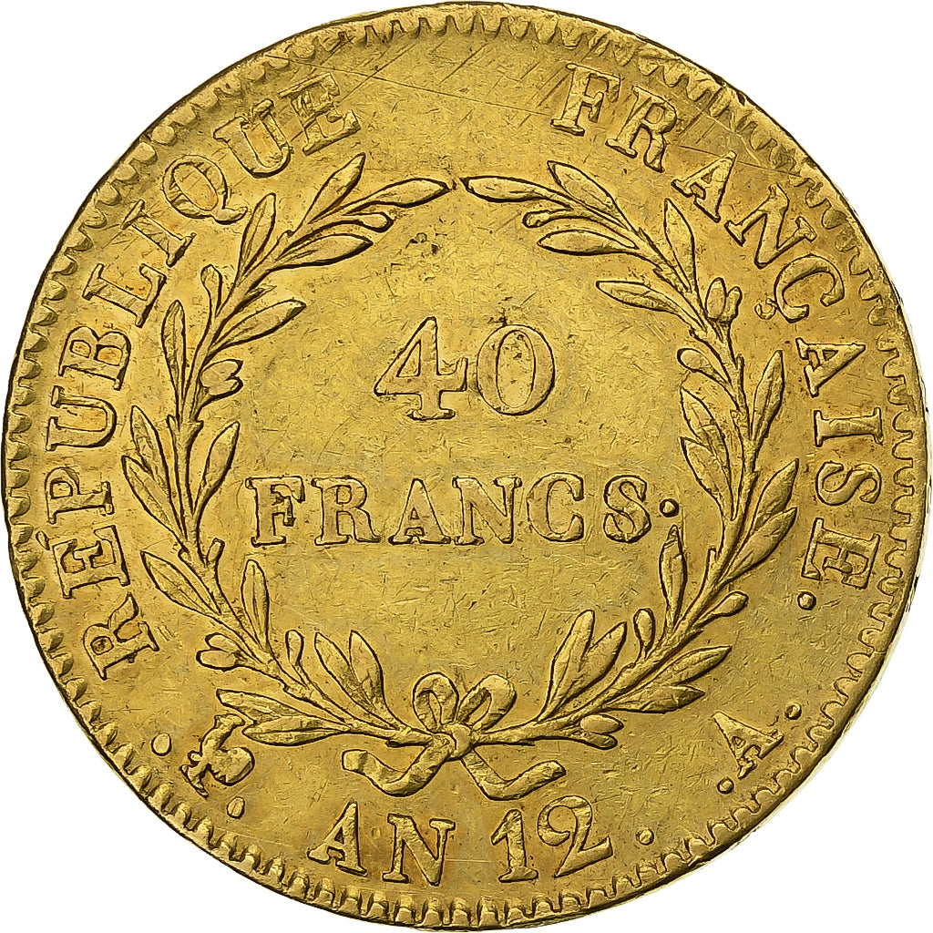 Francja, 40 Francs, Napoléon I, An 12 (1804), Paris, Złoto, EF(40-45), KM:652