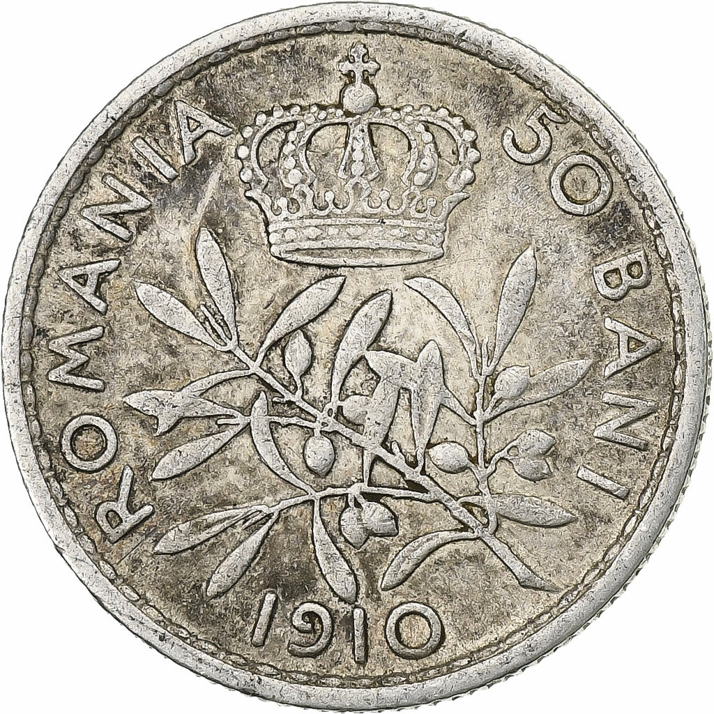 Romania, Carol I, 50 Bani, 1910, Silver, VF(30-35), KM:41