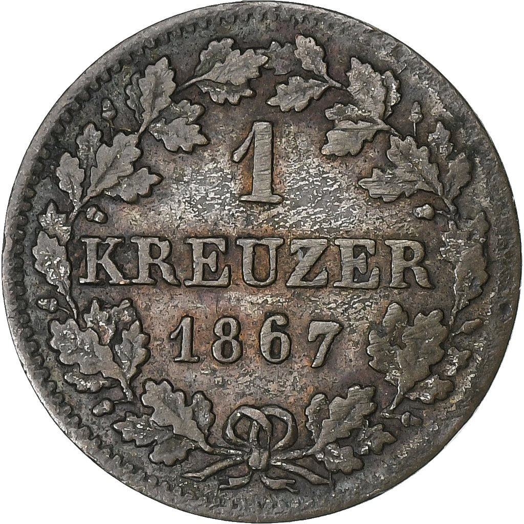 Landy niemieckie, BAVARIA, Ludwig II, Kreuzer, 1867, Srebro, VF(20-25), KM:873