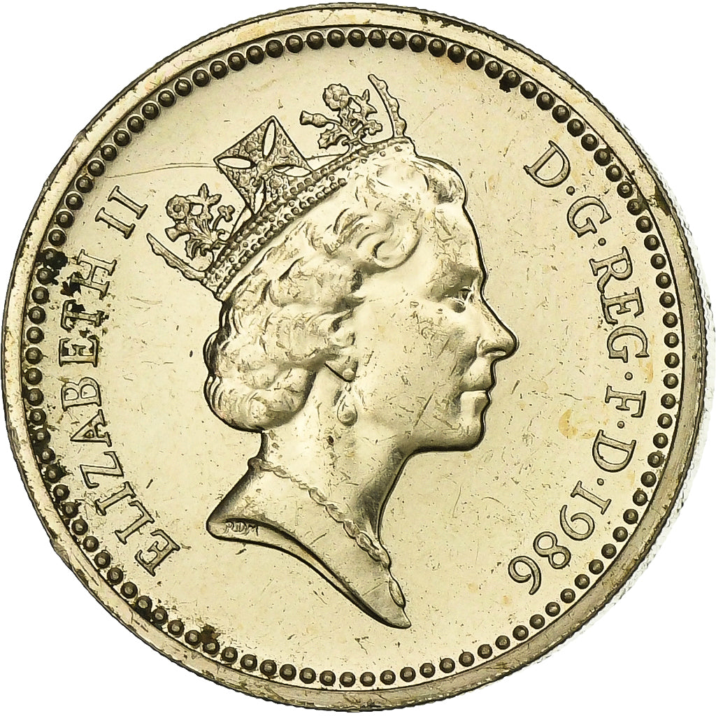 Great Britain, Elizabeth II, Pound, 1986, Nickel-brass, EF(40-45), KM:946