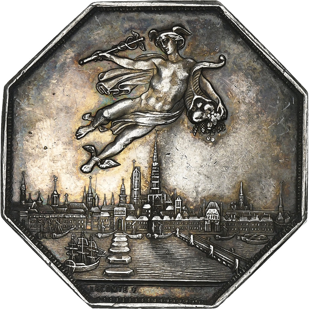 France, Token, Chambre de Commerce de Rouen, 1802, Silver, Lecomte, AU(50-53)