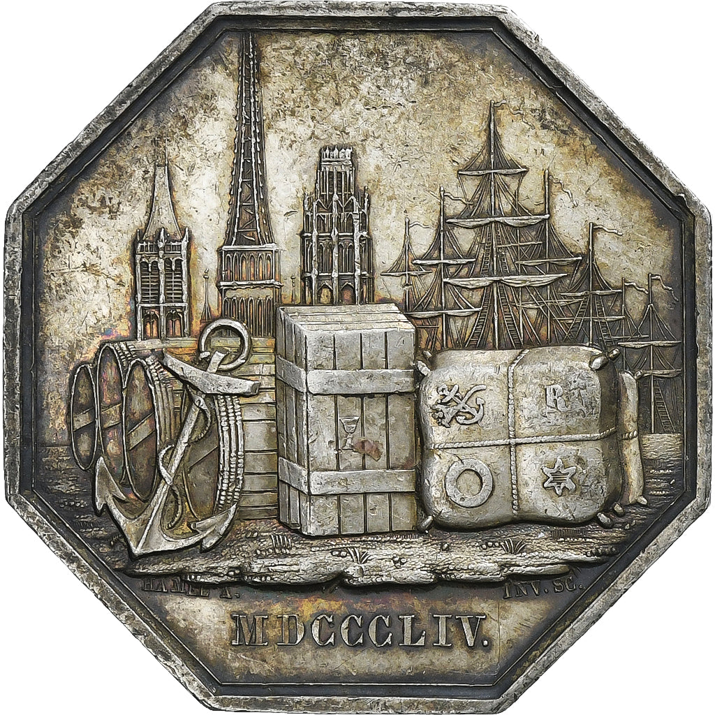 France, Token, Comptoir d'Escompte de Rouen, 1854, Silver, Hamel, AU(55-58)