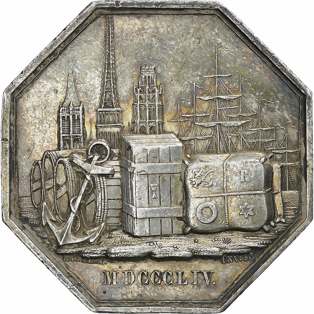 France, Token, Comptoir d'Escompte de Rouen, 1854, Silver, Hamel, AU(55-58)