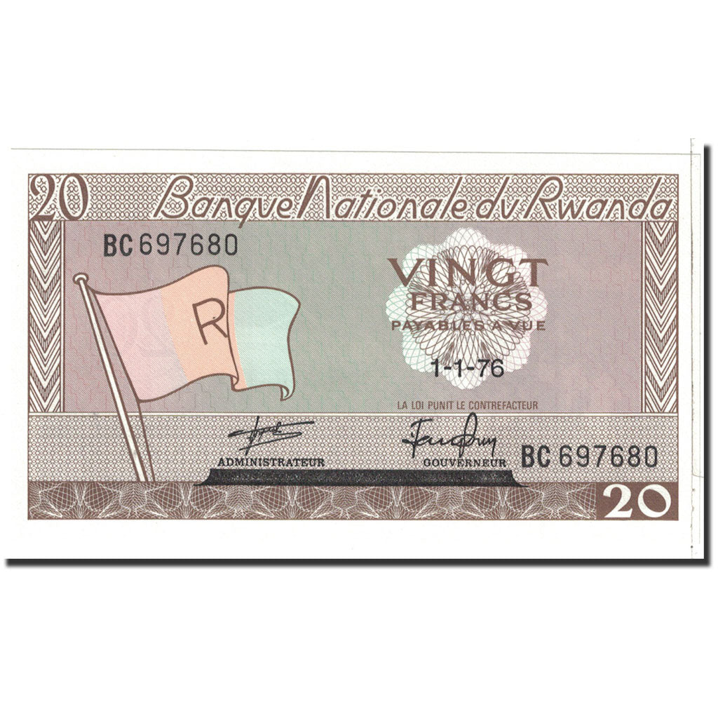 Banknote, Rwanda, 20 Francs, 1976, 1976-01-01, KM:6e, UNC(65-70)