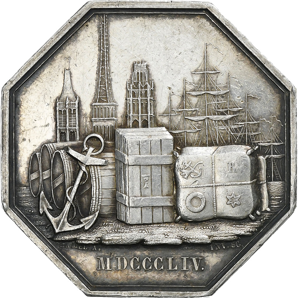France, Token, Comptoir d'Escompte de Rouen, 1854, Silver, Hamel, AU(55-58)
