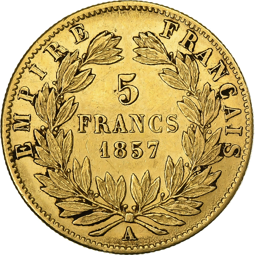 Francja, Napoleon III, 5 Francs, Napoléon III, 1857, Paris, Złoto, EF(40-45)