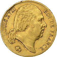 Francja, Louis XVIII, 20 Francs, Louis XVIII, 1820, Paris, Złoto, EF(40-45)