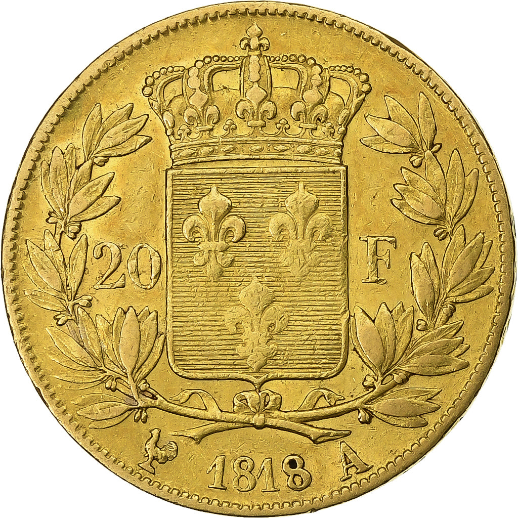 Francia, Louis XVIII, 20 Francs, Louis XVIII, 1818, Paris, Oro, MBC, KM:712.1